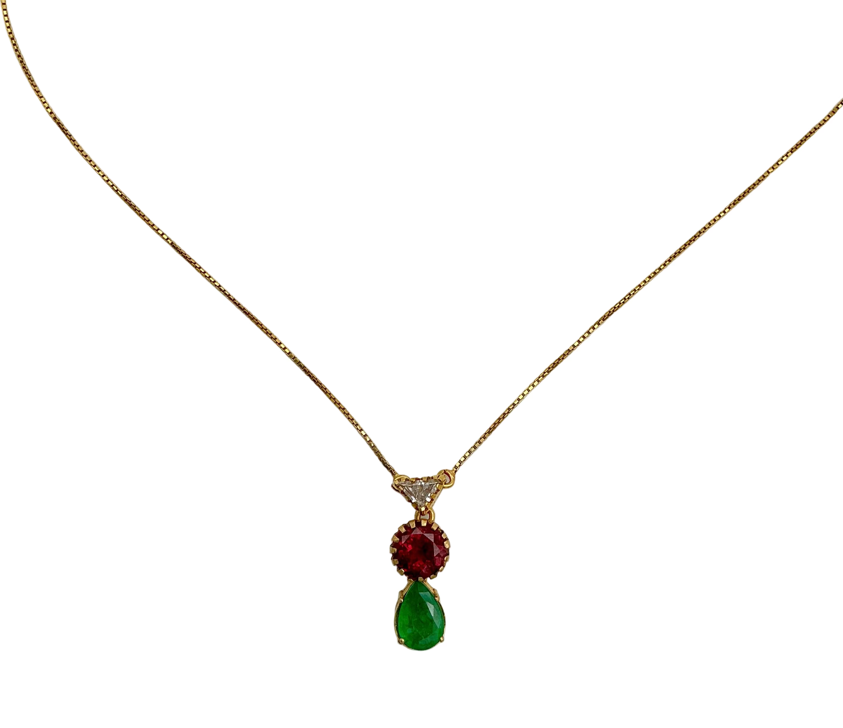 New Arrival Emerald, Tourmaline And Diamond 18k Solid Yellow Gold Chain Pendant Jewelry