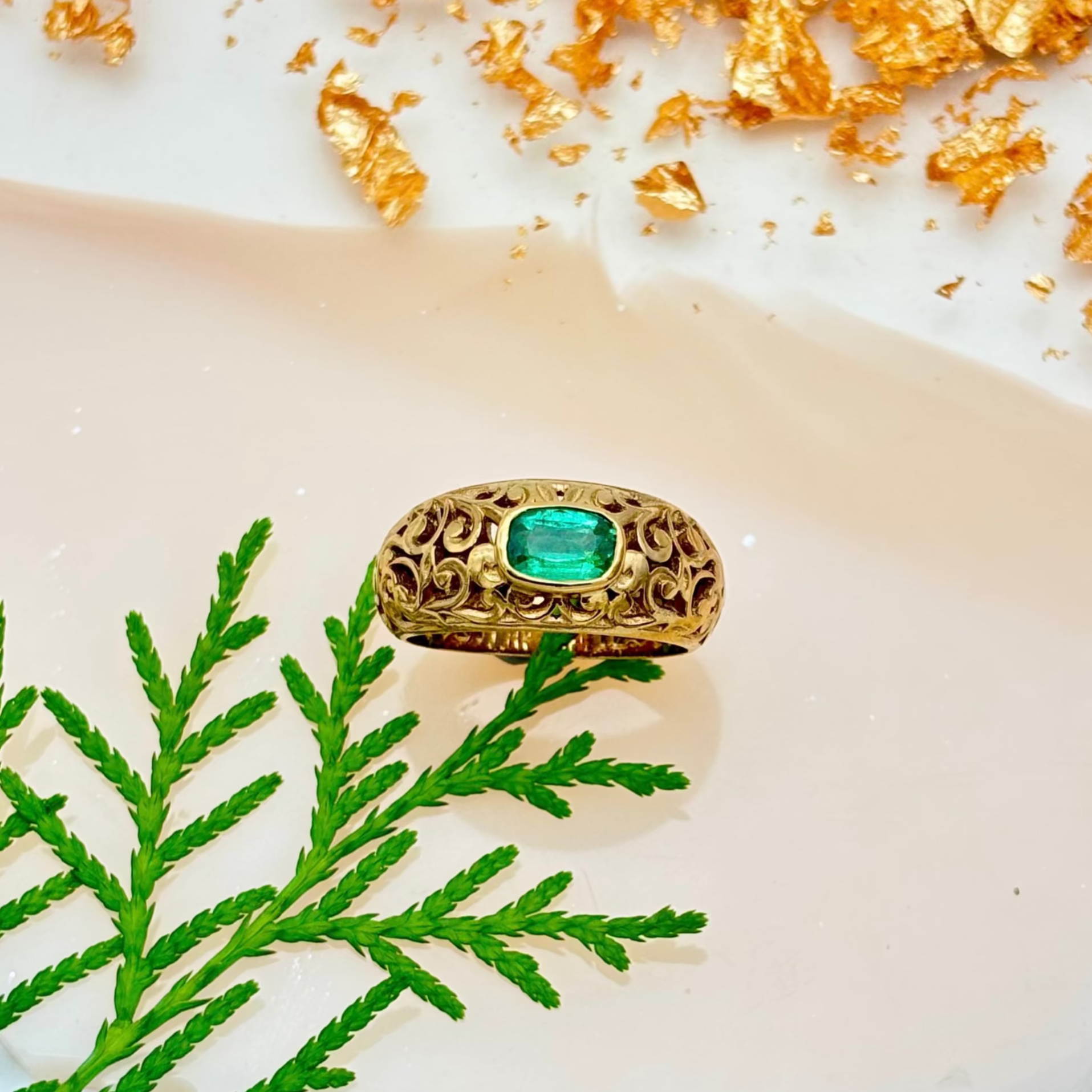 Precious Emerald Gemstone 925 Sterling Silver Gold Plated Rings Jewelry