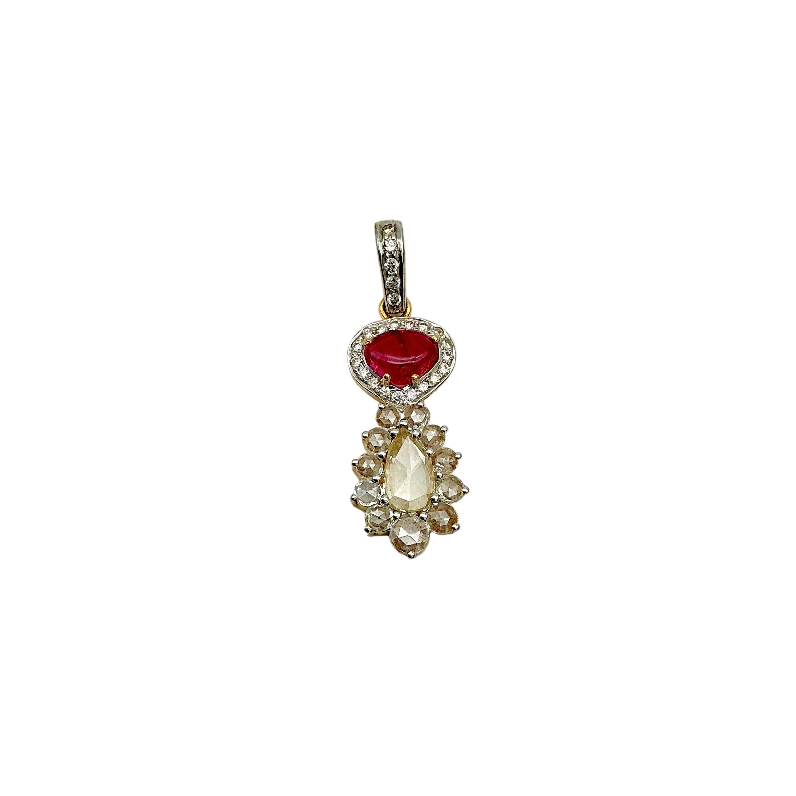 New Arrival Ruby And Diamond 14k Solid White Gold Pendant Jewelry