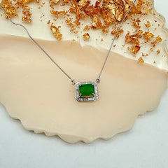 Precious Emerald And Diamond 14k White Gold Chain Pendant Jewelry