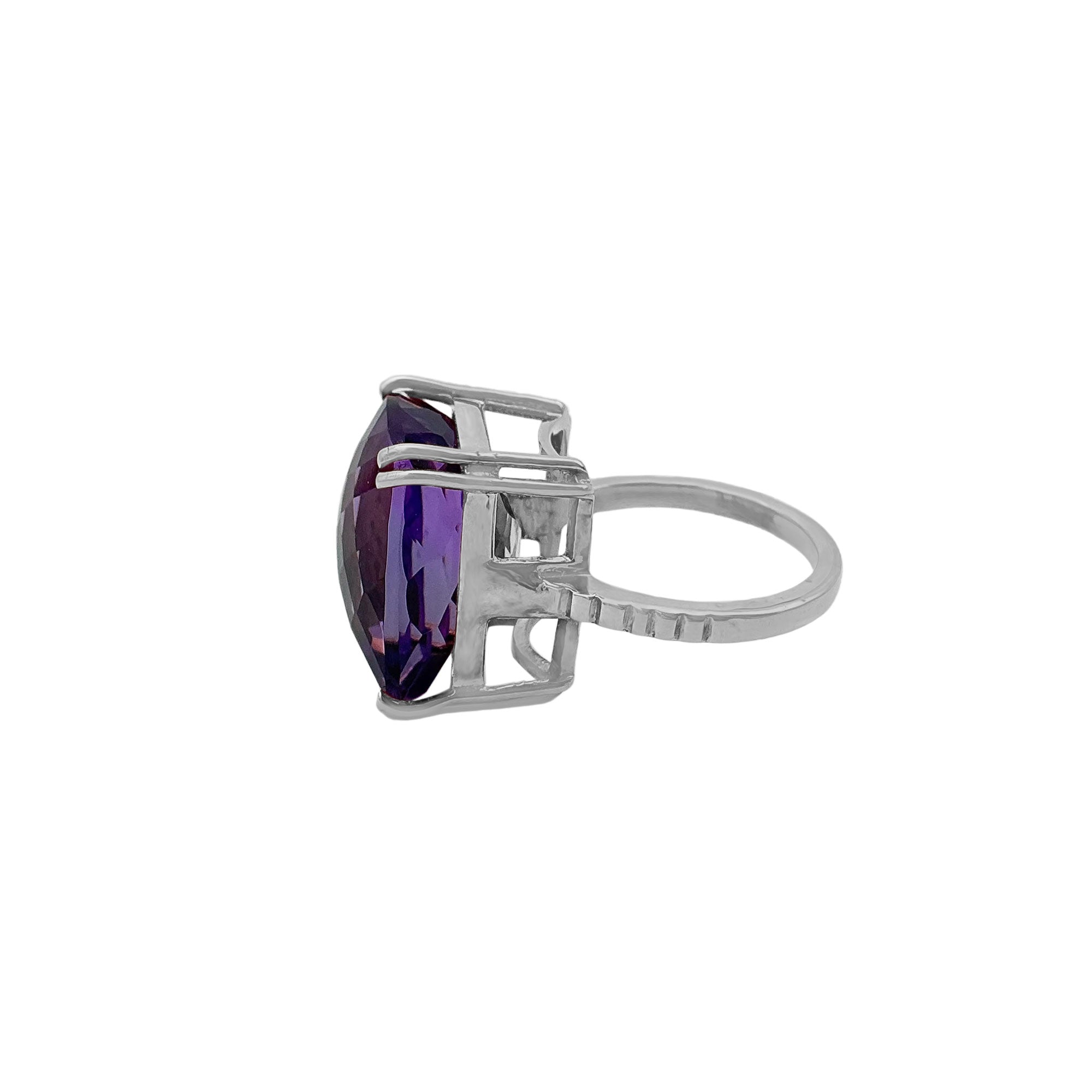 Natural Faceted Amethyst Gemstone 925 Sterling Silver Handmade Ring Jewelry