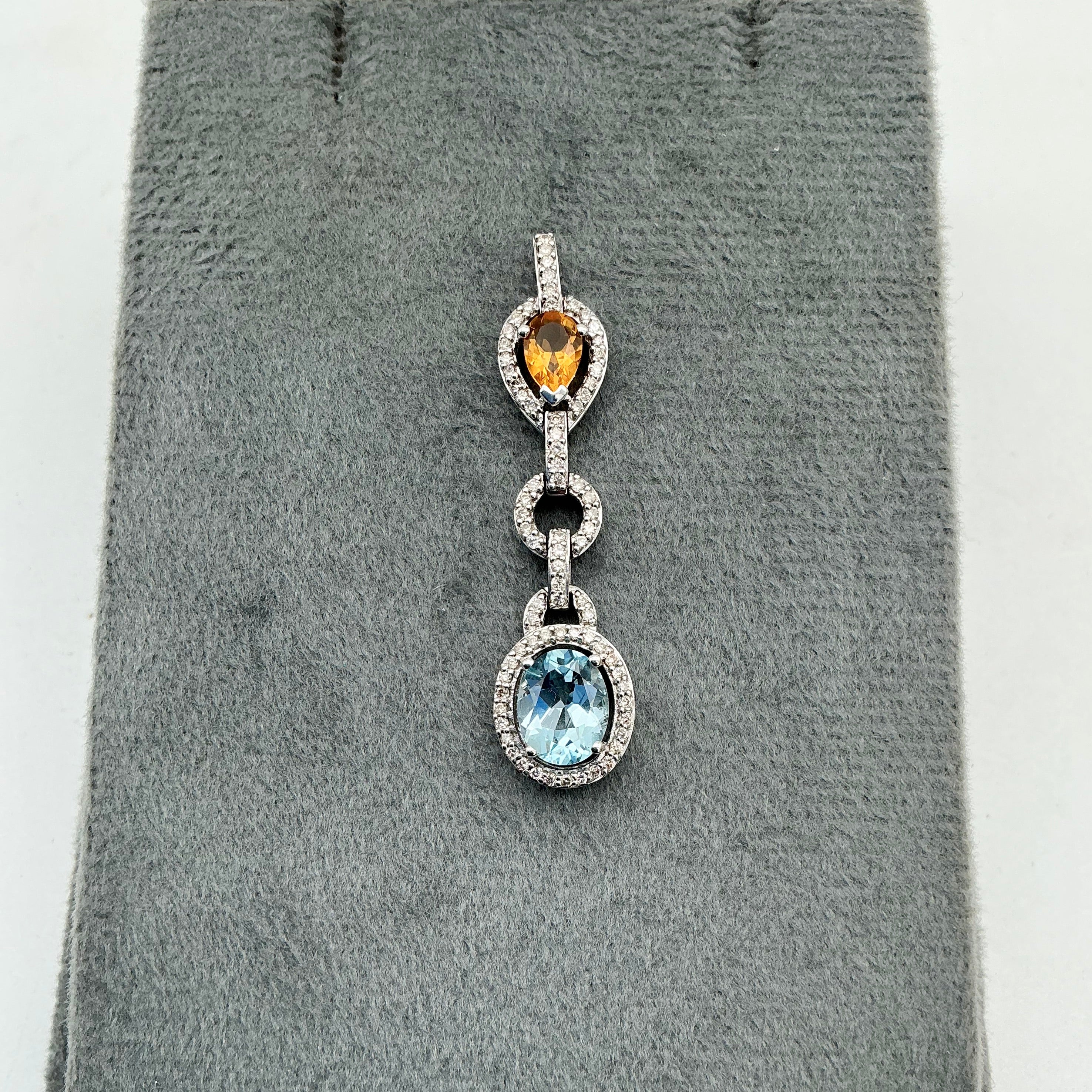 New Arrival Blue Topaz, Citrine And Diamond 18k White Gold Pendant Jewelry