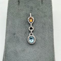 New Arrival Blue Topaz, Citrine And Diamond 18k White Gold Pendant Jewelry