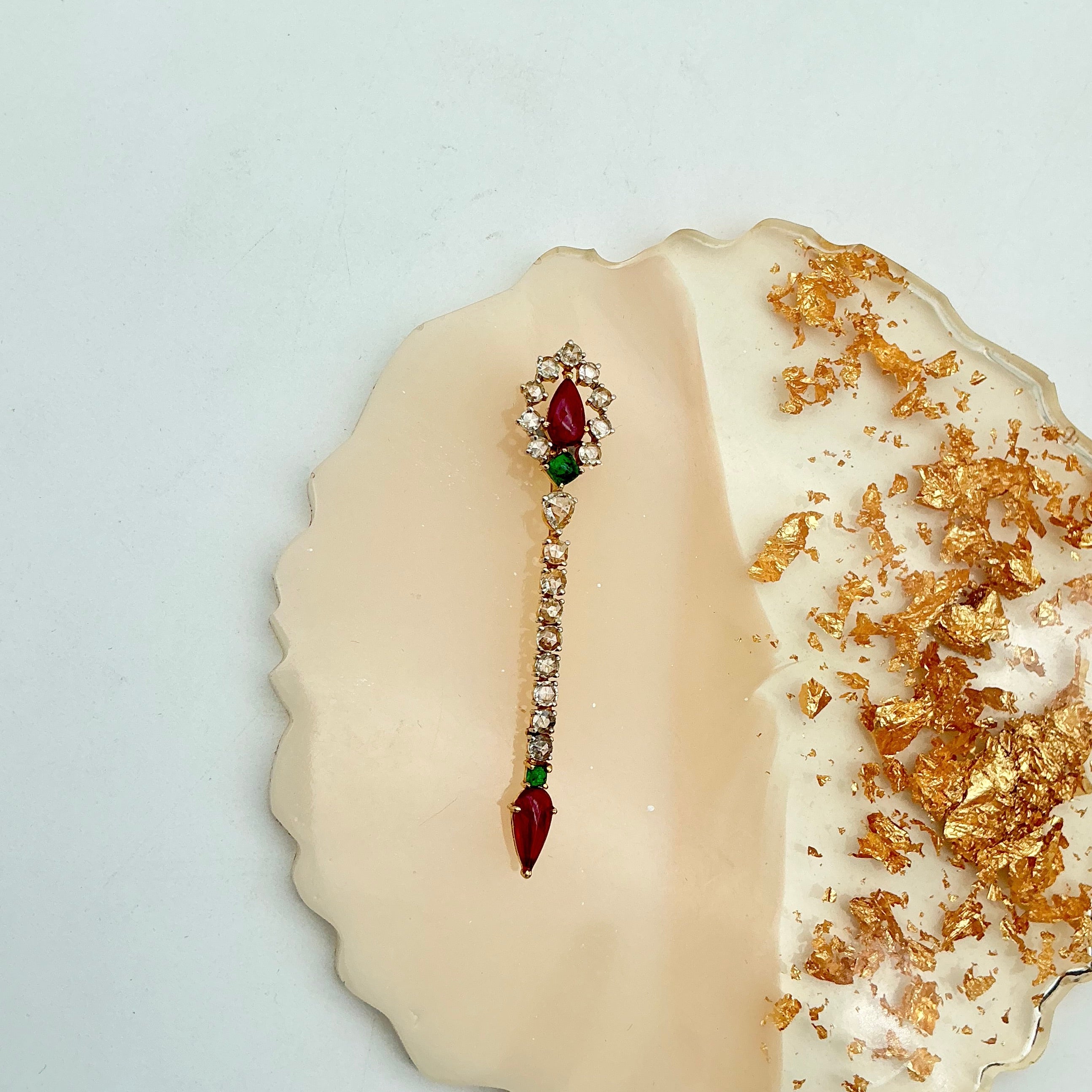 Natural Ruby, Emerald And Diamond 14k Yellow Gold Lapel Pin Brooch