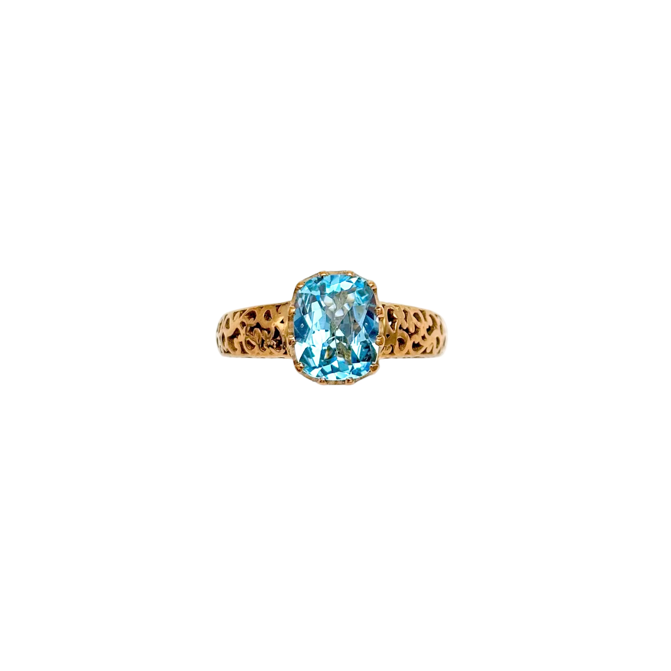 Natural Blue Topaz 925 Sterling Silver Yellow Gold Plated Rings Jewelry