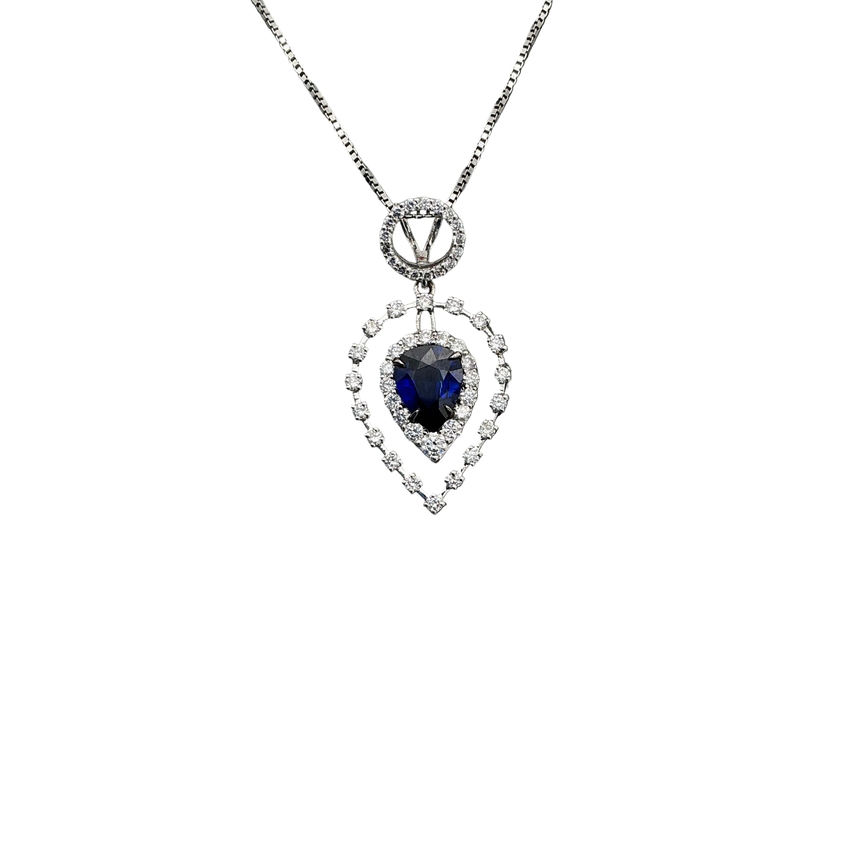 New Arrival Blue Sapphire And Diamond 18k White Gold Pendant Necklace
