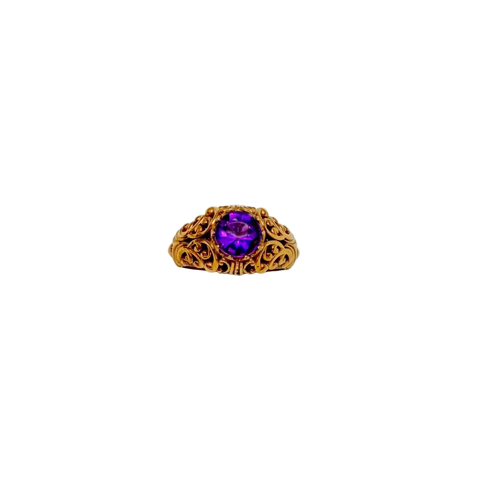 Natural Round Shape Amethyst Gemstone 925 Sterling Silver Rings Jewelry