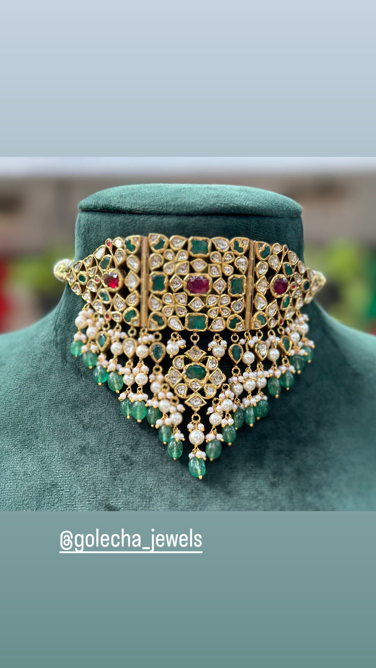 Exquisite Traditional Ruby, Emerald And Diamond Handmade Yellow Gold Choker Necklace