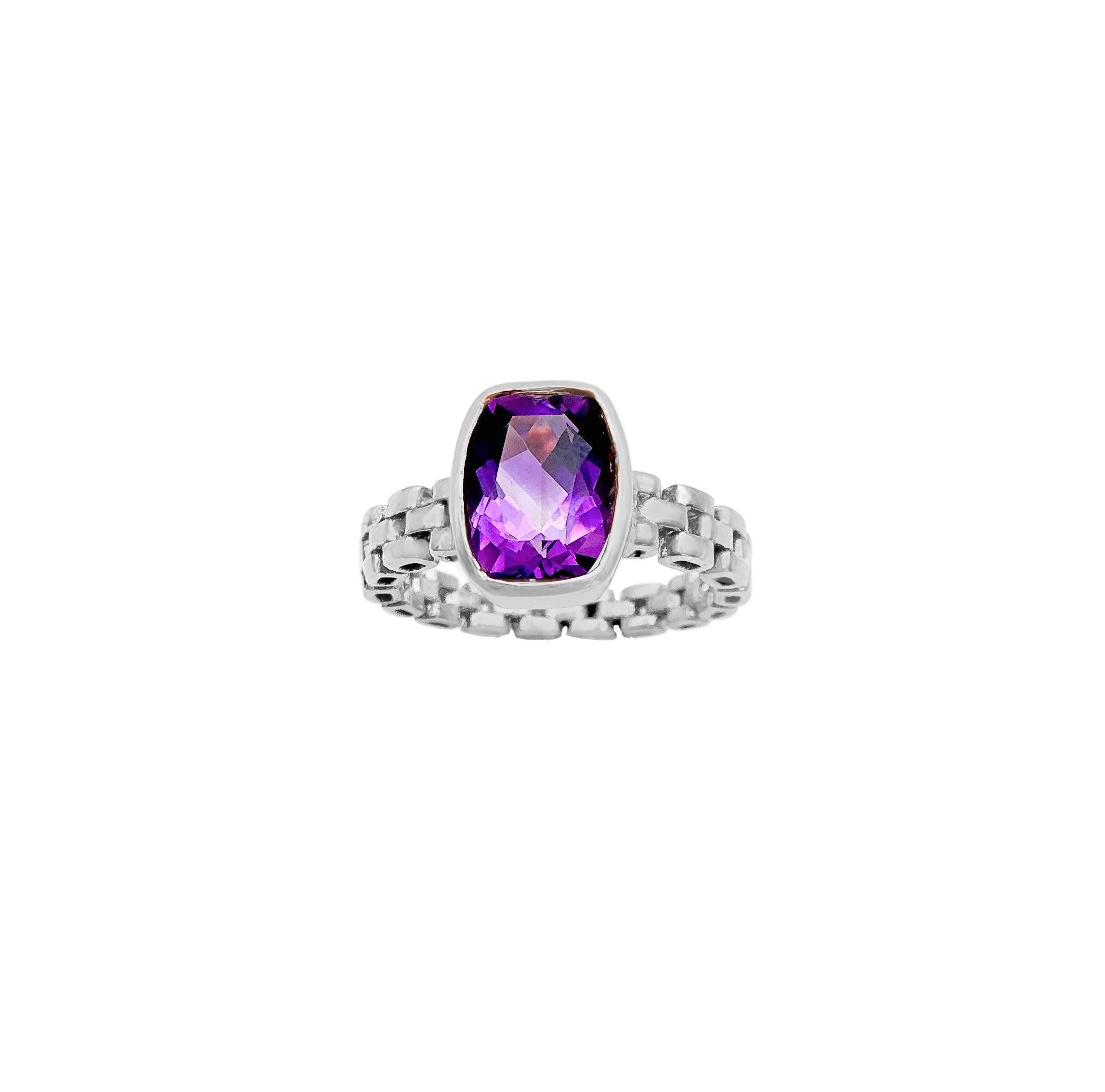 Radiant Cut Amethyst Gemstone 925 Sterling Silver Rings Jewelry