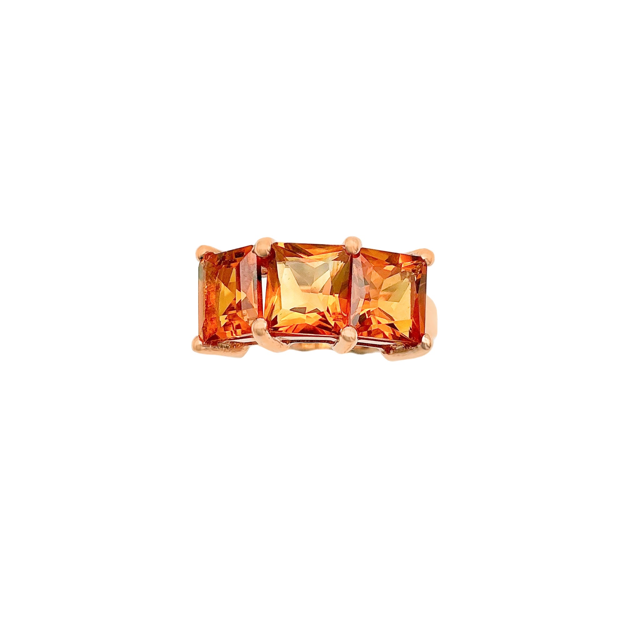 3.14CT Golden Citrine Gemstone 925 Sterling Silver Three Stone Ring