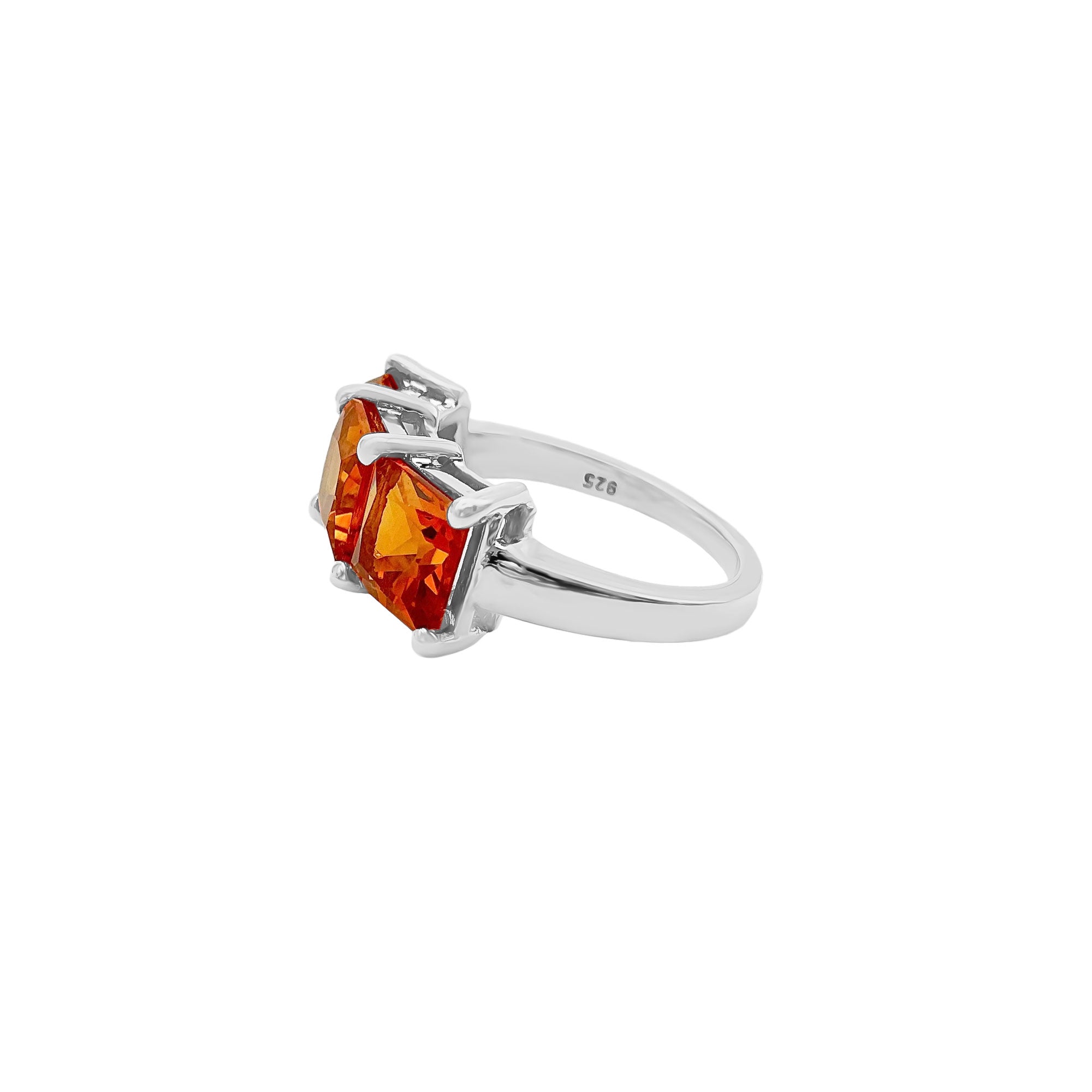 3.14CT Golden Citrine Gemstone 925 Sterling Silver Three Stone Ring