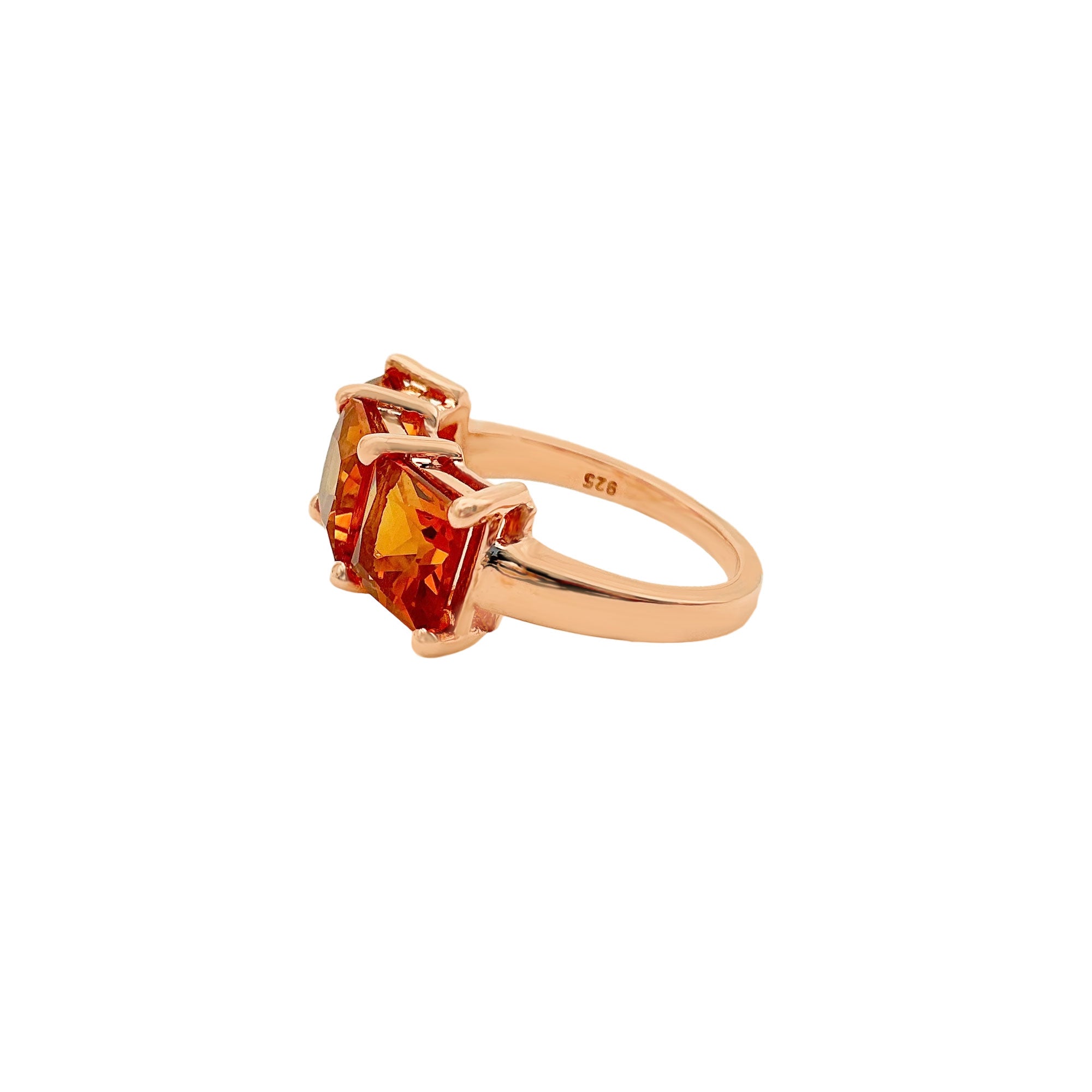 3.14CT Golden Citrine Gemstone 925 Sterling Silver Three Stone Ring