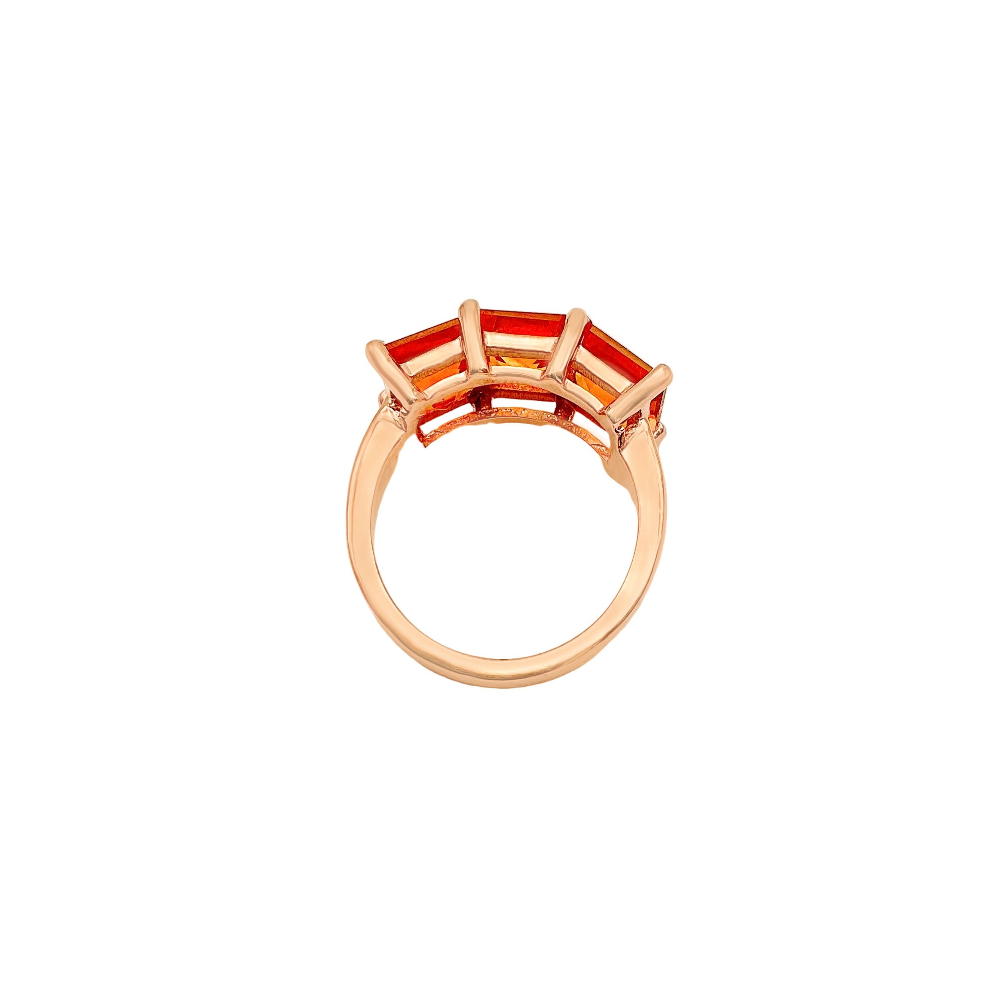 3.14CT Golden Citrine Gemstone 925 Sterling Silver Three Stone Ring
