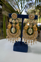 Polki Diamond And Pearl Gemstone Yellow Gold Handmade Drop Dangle Earrings Jewelry