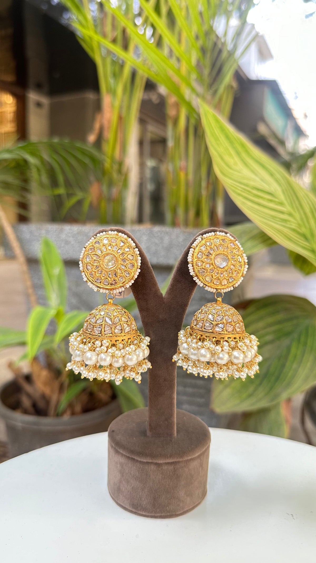 Antique Polki Diamond And Pearl Yellow Gold Drop Dangle Earrings Jewelry