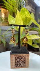 Golden Citrine, Emerald And Polki Gemstone Yellow Gold Drop Dangle Earrings Jewelry