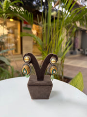 Precious Yellow Sapphire, Emerald And Polki Diamond Gemstone Earrings
