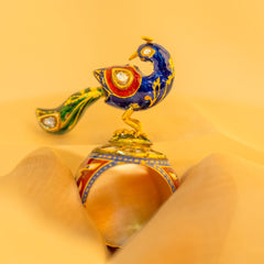 Peacock-Polki Diamond Gemstone Yellow Gold Handmade Enamel Work Rings Jewelry