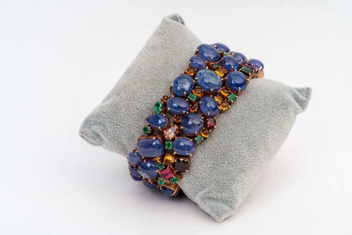 Natural Tanzanite, Emerald And Multi Gemstone 925 Sterling Silver Bracelets Jewelry