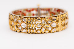 New Arrival Opulent Polki Diamond Yellow Gold Handmade Enamel Work Bracelets