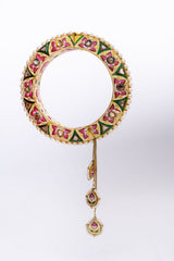 New Arrival Pearl Gemstone Yellow Gold Handmade Pink Enamel Work Bangle Bracelets