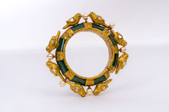 Pigeon-Antique Vintage Emerald, Polki And Pearl Yellow Gold Handmade Bracelets Jewelry