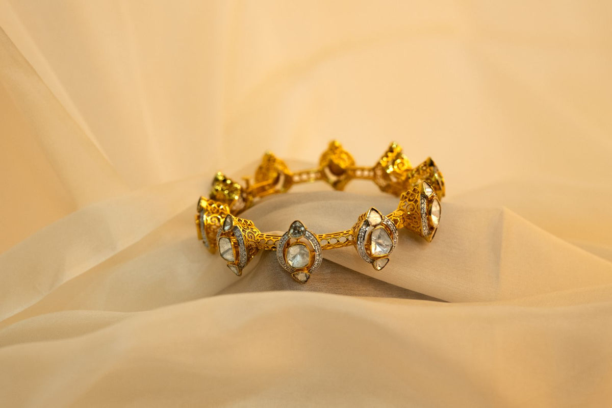 New Arrival Polki Diamond Gemstone Yellow Gold Handmade Bracelets Jewelry