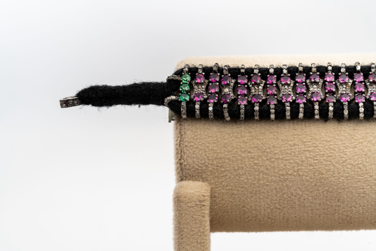Natural Rhodolite Garnet, Emerald And Diamond 925 Sterling Silver Thread Bracelets Jewelry
