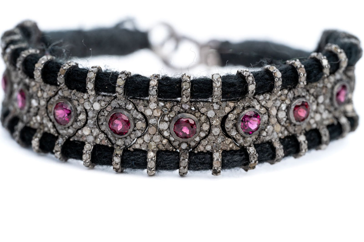 Precious Ruby And Diamond 925 Sterling Silver Handmade Thread Victorian Bracelets