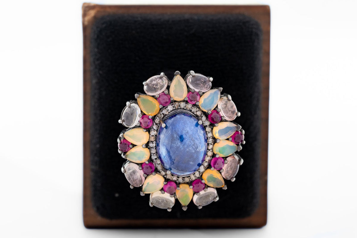 Natural Tanzanite, Ruby And Multi Gemstone 925 Sterling Silver Victorian Rings Jewelry