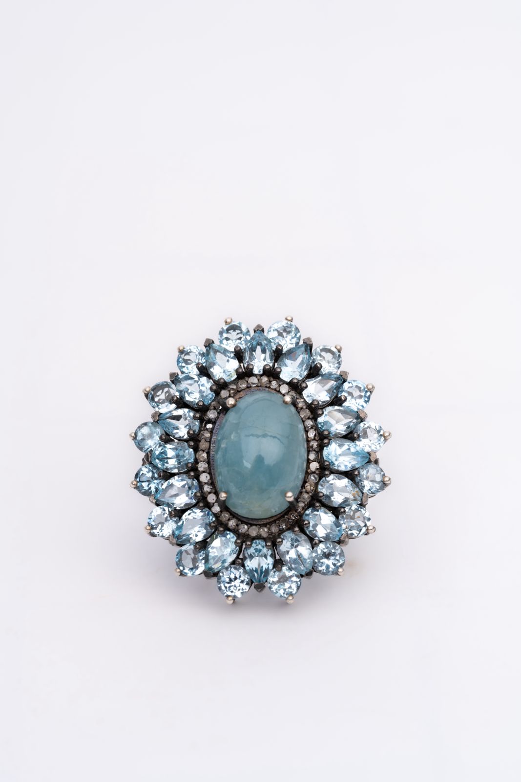 Antique Vintage Aquamarine, Topaz And Diamond 925 Sterling Silver Victorian Rings Jewelry