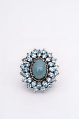 Antique Vintage Aquamarine, Topaz And Diamond 925 Sterling Silver Victorian Rings Jewelry