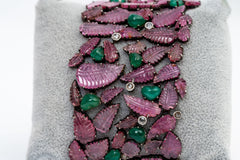 Leaf-Tourmaline, Emerald And Diamond 925 Sterling Silver Vintage Bracelets