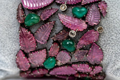 Leaf-Tourmaline, Emerald And Diamond 925 Sterling Silver Vintage Bracelets