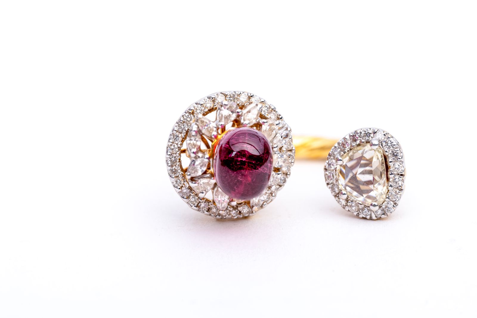 Precious Tourmaline And Diamond Gemstone Yellow Gold Handmade Rings Jewelry