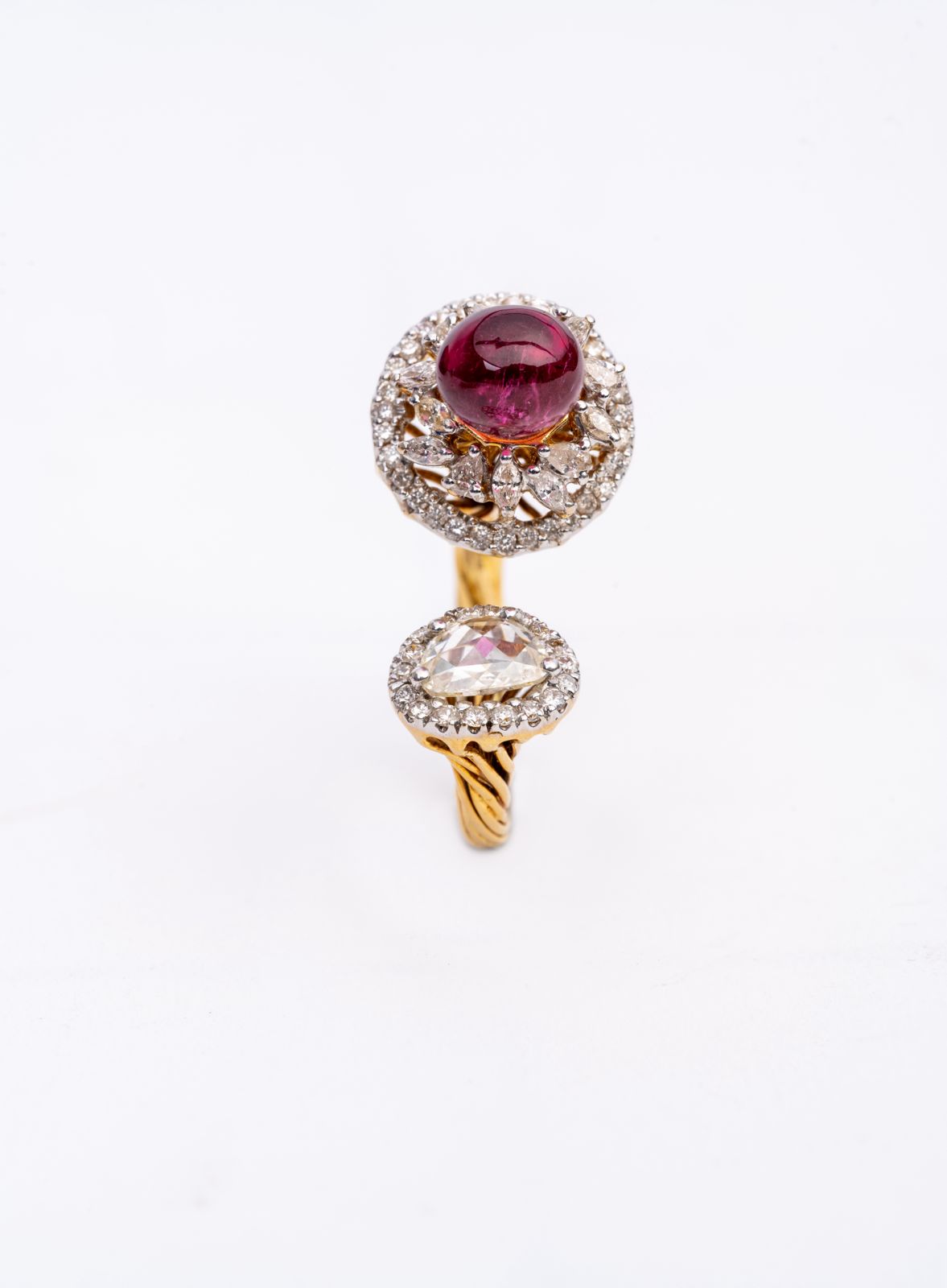 Precious Tourmaline And Diamond Gemstone Yellow Gold Handmade Rings Jewelry