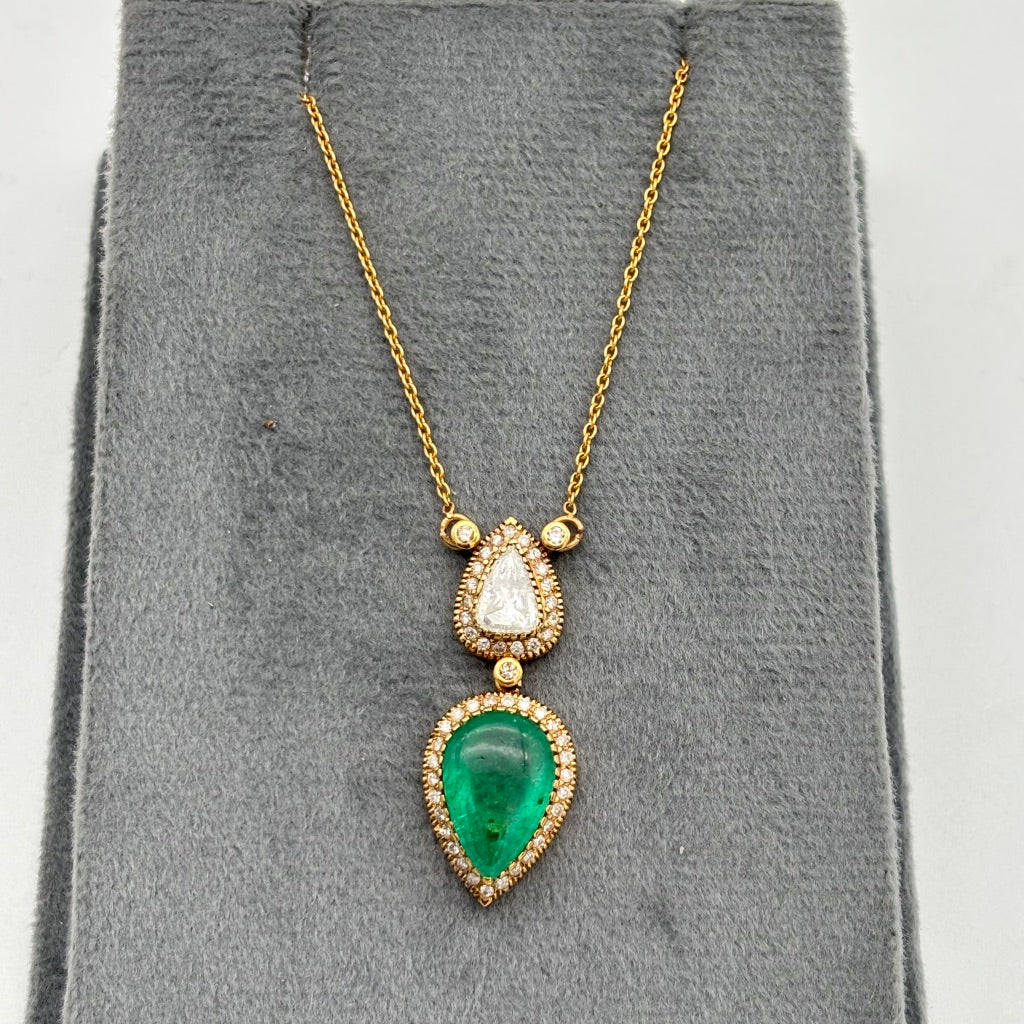 High Quality Emerald And Diamond 18k Solid Yellow Gold Chain Pendant Jewelry