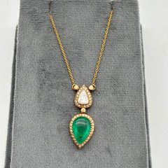 High Quality Emerald And Diamond 18k Solid Yellow Gold Chain Pendant Jewelry